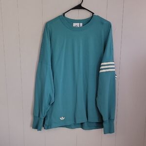 Vintage Adidas Men's Shirt Large Teal Tri Leaf Long Sleeve
